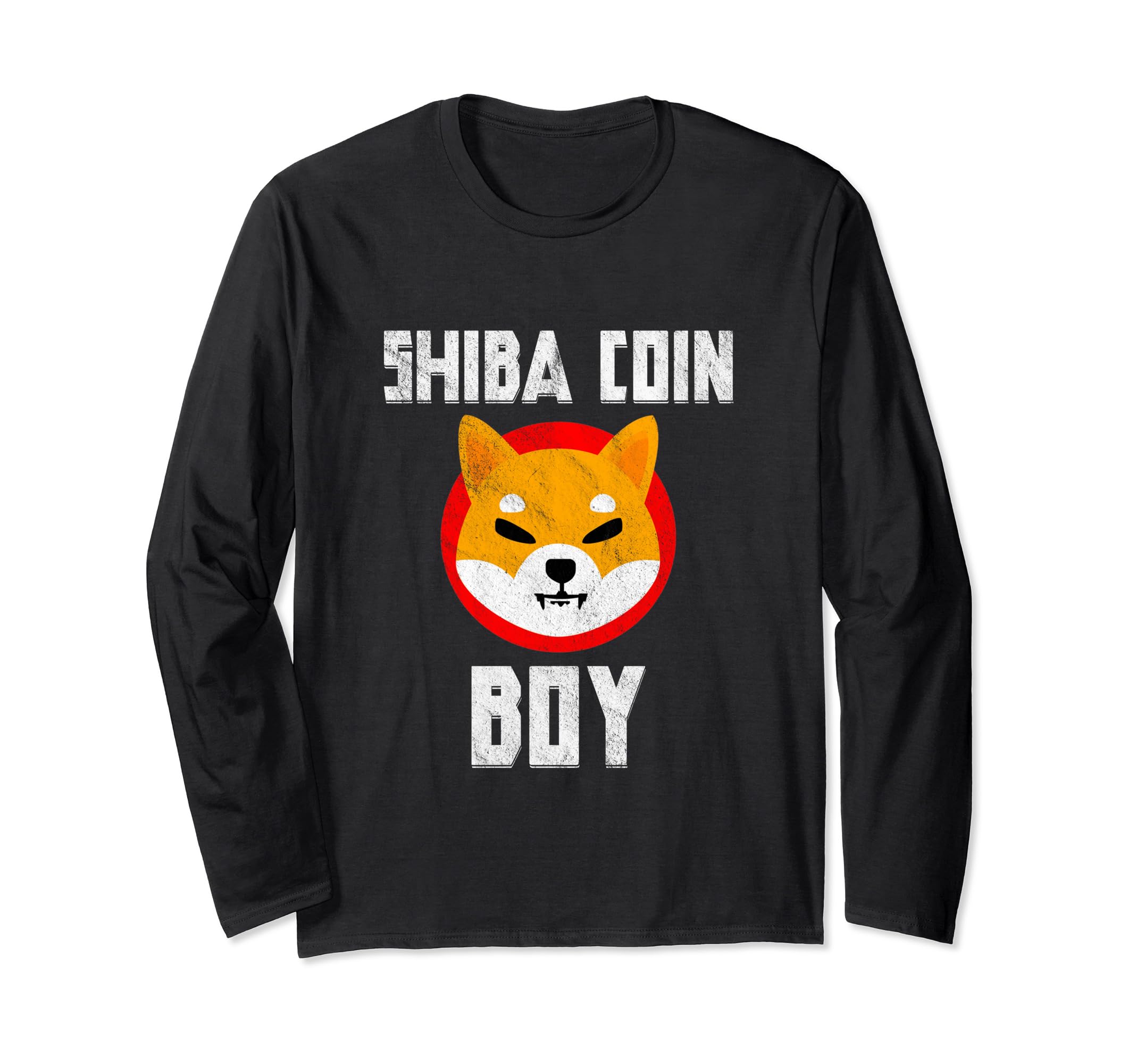 Shiba Coin Boy Distressed Funny Blockchain Cryptocurrency Long Sleeve T-Shirt