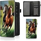 Checkbook Cover Running Horse Pattern Premium Leather Check Book Holder Wallet with RFID Blocking Function for Men and Women