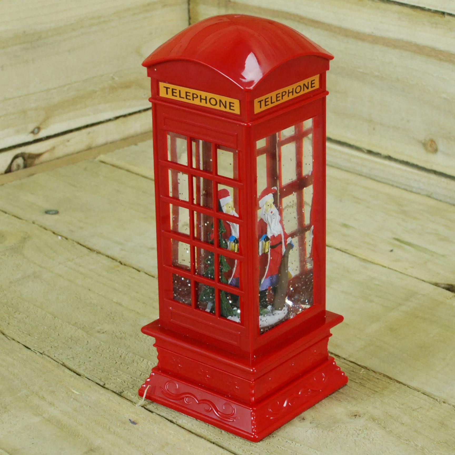 Premier BO Christmas Glitter Water Spinner 'Telephone Box' Decoration - Santa Design