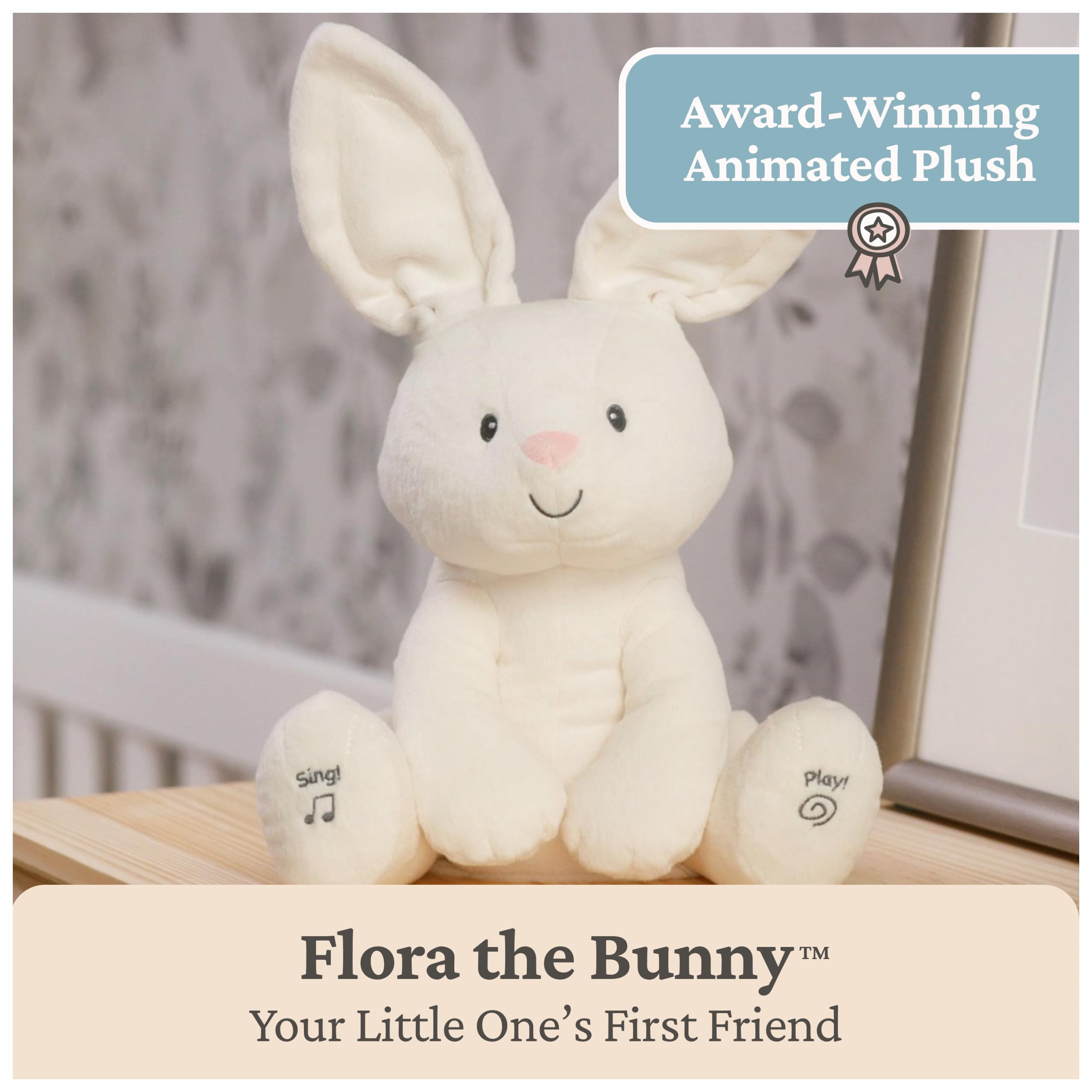 GUND Baby Flora The Bunny Animated Plush, Singing Stuffed Animal Toy for Ages 0 and Up, Cream, 12
