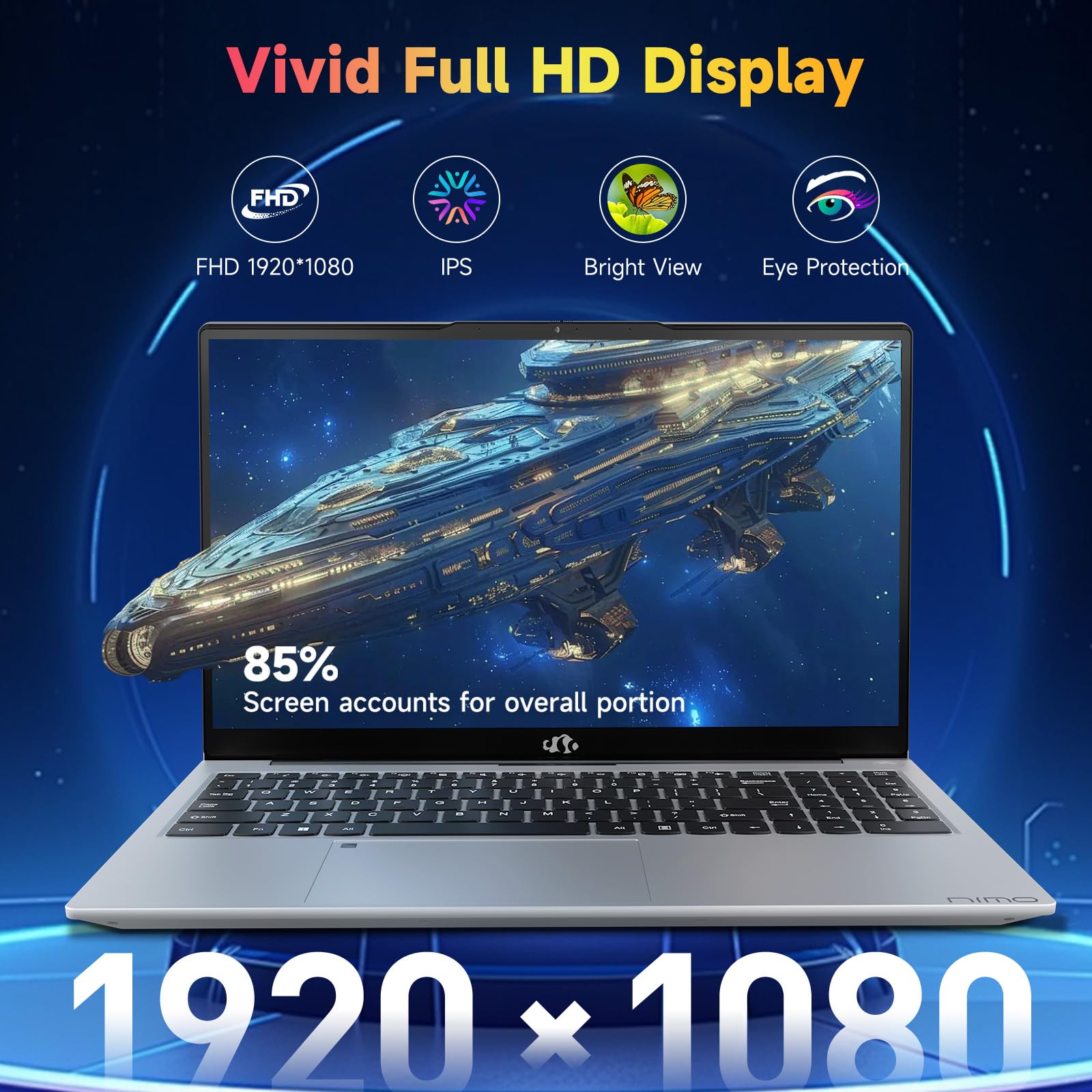 15.6-FHD-Laptop Student-Laptop, 16GB RAM 256GB SSD, Intel Pentium Quad-Core N100 Processor (Up to 3.4GHz) Backlit Keyboard Fingerprint WiFi 6 BT5.2 Business-Laptop, 2 Years Warranty Windows 11 Laptop
