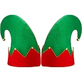 SATINIOR 2 Packs Christmas Elf Hats Felt Santa Bells Xmas Elf Hat for Kids Adults Holiday Theme Photos Props Christmas Party Decorative Accessories