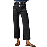 Sidefeel Women's Wide Leg Jeans High Waisted Zimbaplatinum Stretchy Straight Leg Jeans Buttoned Loose Denim Pants with Pocket