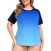 COOTRY Women's Plus Size Rash Guard with Built in Bra Short Sleeve Swimsuit Top Swim Shirt UPF50+
