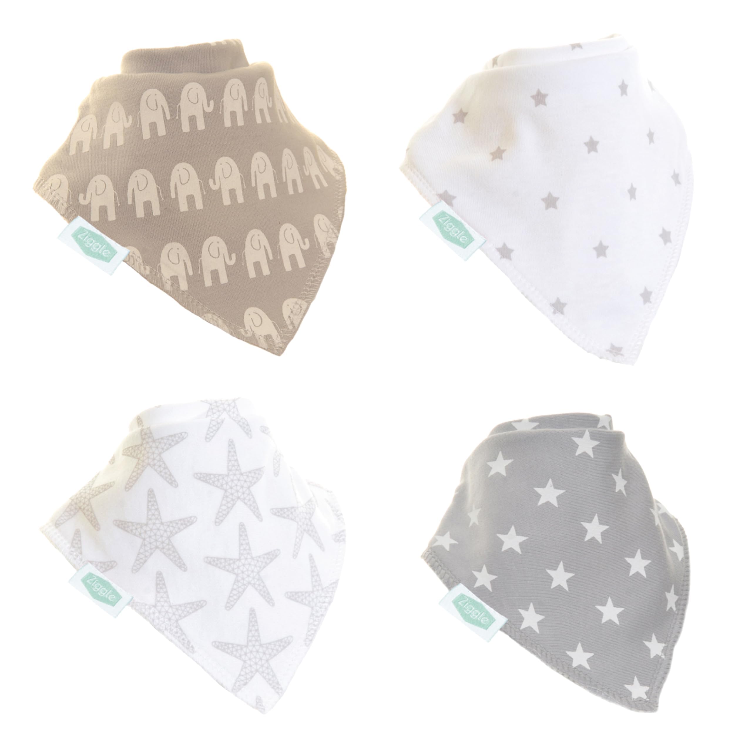 Ziggle - Bandana Dribble Bibs - Cotton Front Baby Bibs Newborn to 24 Months - Newborn Gifts - Baby Bibs For Comfortable Kids - Grey & White — image 1