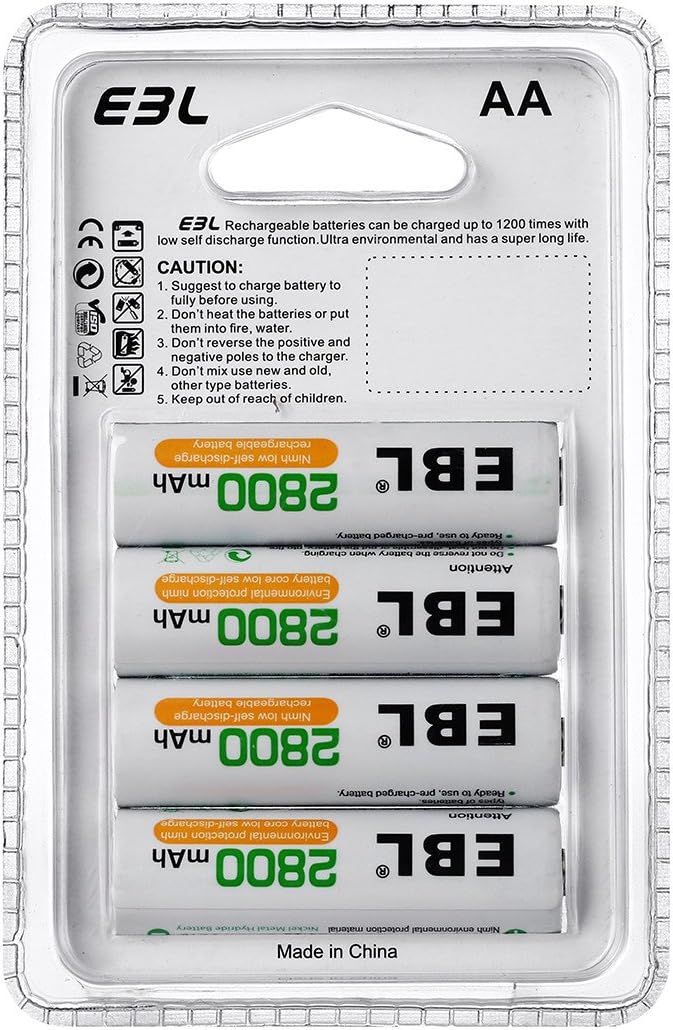 EBL AA Rechargeable Batteries 2800mAh New Retail Package, Pack of 4: Home Audio & Theater