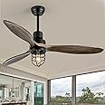 WWM 52 Inch Rustic Outdoor Ceiling Fan with Light and Remote, 3 Wood Blades, Include Bulbs Modern Black Farmhouse Industrial Ceiling Fan for Outdoor Ceiling Fans for Patios,Porch,Bedroom