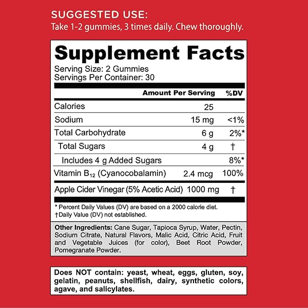 GOLI APPLE CIDER VINEGAR GUMMIES – WORLDS FIRST ACV GUMMY WITH VITAMIN B12, BEETROOT & POMEGRANATE – VEGAN, NON-GMO, GLUTEN-FREE, 180 COUNT (3 PACK)
