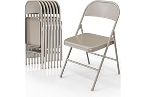 VINGLI Folding Chairs All Steel Metal Frame, Capacity 350 lbs, Durable Portable and Versatile for Indoor Outdoor Use, Khaki, Set of 8