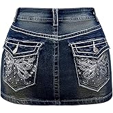 Floerns Women's Y2k Butterfly Denim Skirts Low Waist Stretch Bodycon Mini Skirt