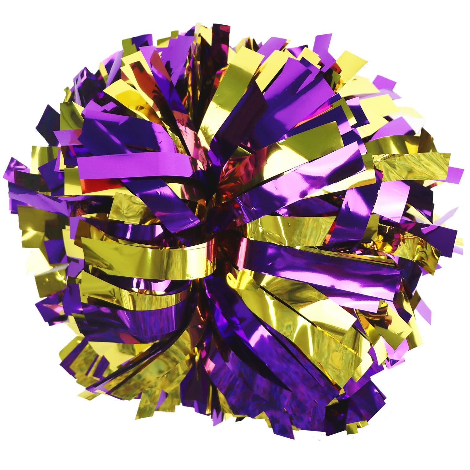 GUIFIER 2 Pack 6 Inches Metallic Cheerleading Pom Poms, Cheer Pom Pom with Baton Handle, Pompoms Cheerleader for Kids Girls Cheering Squad (Purple and Gold)