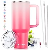 tweevo 40 oz Tumbler With Handle and Straw Made of Stainless Steel - Double Wall Vacuum Insulated Tumbler With Lid - Sweat Proof Easy Grip, BPA-Free, Dishwasher Safe Tumbler (Misty Pink)