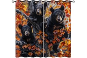 XINBADU Black Bear Blackout Curtains for Girls Boy Home Decor, Rustic Wildlife Bear Animal Tree Art Grommet Thermal Insulated Drapes Darkening Window Curtain for Bedroom Living Room, 42 x 63 Inch