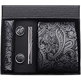 CWKOON Paisley Floral Mens Tie Formal Necktie Pocket Squares Ties Clips Cufflinks Classic for Men Set