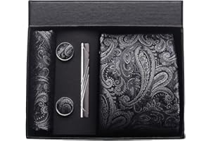 CWKOON Paisley Floral Mens Tie Formal Necktie Pocket Squares Ties Clips Cufflinks Classic for Men Set