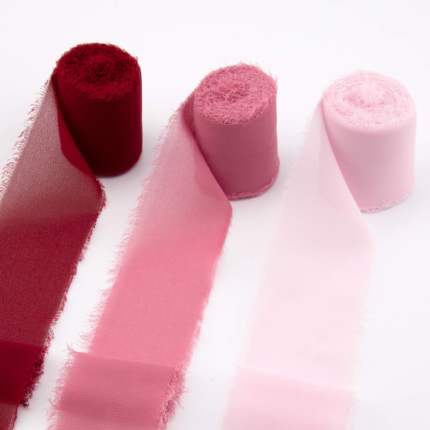 LUTER 3 Rolls 2inch x 6 Yards Handmade Fringe Chiffon Ribbons, Frayed Edge Chiffon Silk-Like Ribbons for Gift Wrapping, Bouquets, Wedding Invitations, Crafts Decoration (3 Colors)