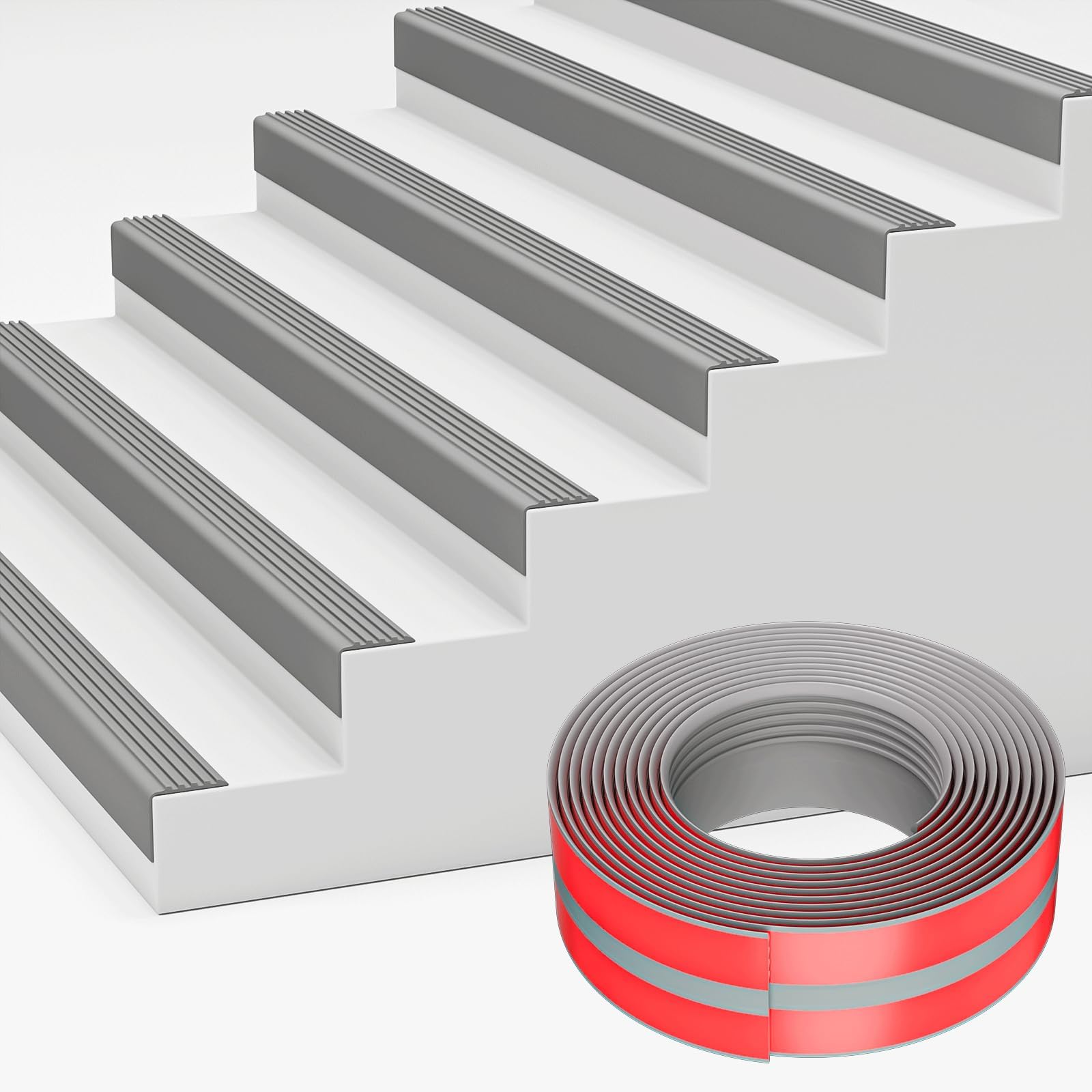 Photo 1 of Elvone Stair Nosing, Rubber Edging Guard Trim Self Adhesive, Vinyl Staircase Step Edge Protector for Outdoor & Indoor(40 FT, Grey)