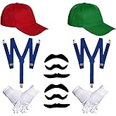 Haakong Red and Green Costume Set for Adult Hats Dress Gloves Fake Mustaches Accessories for Halloween Cosplay Party Costume