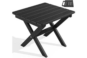 SERWALL Folding Outdoor Side Table, HDPE Adirondack Side Table, Portable Outdoor End Table, Black