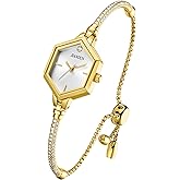 JIANDUN Petite Hexagonal Gold Women’s Watch, Diamond Accent Bracelet Dress Watch, Waterproof and Elegant