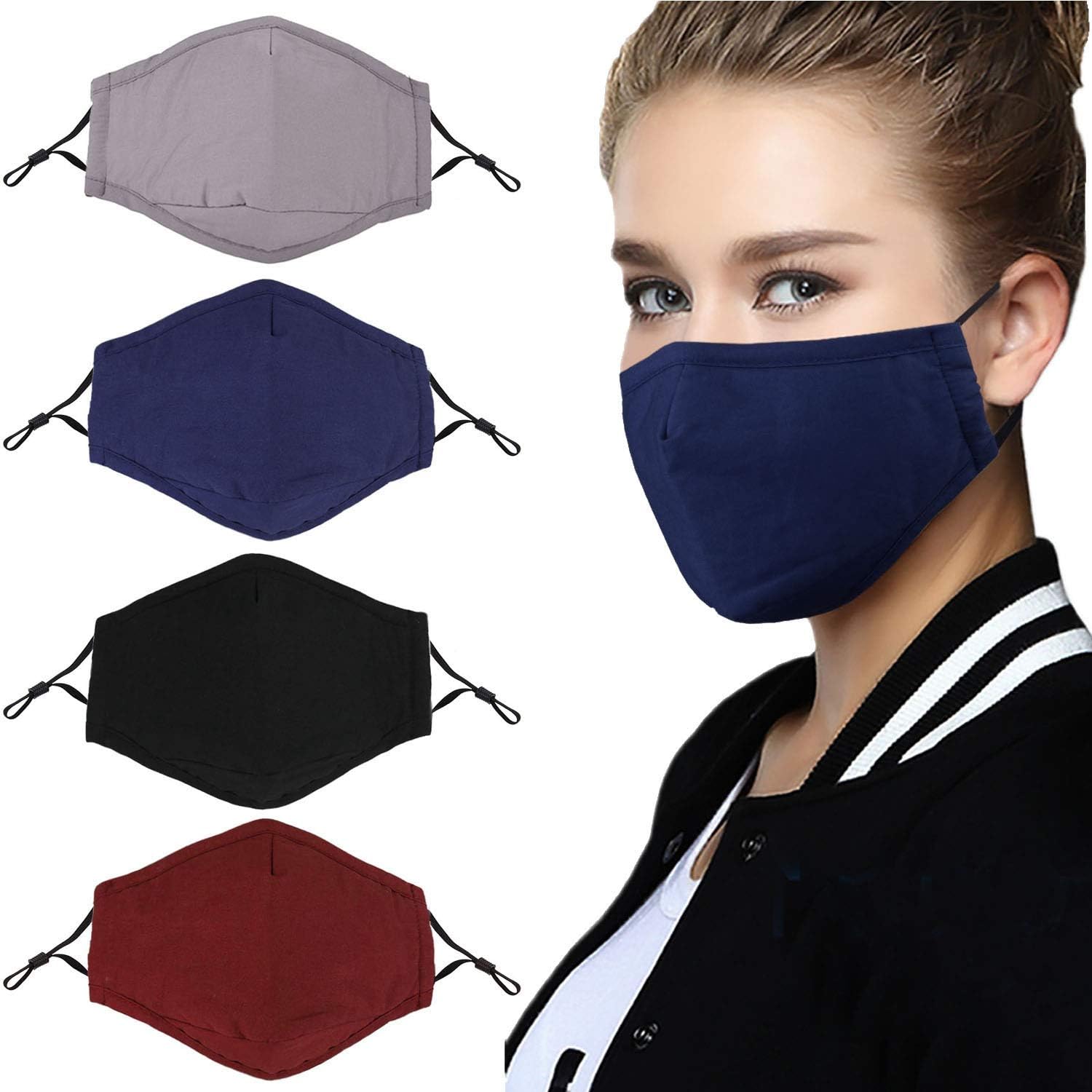 Anjetan 4PCS Mouth Cover Adjustable Dust Proof Face Cover Mouth Cover with Filter