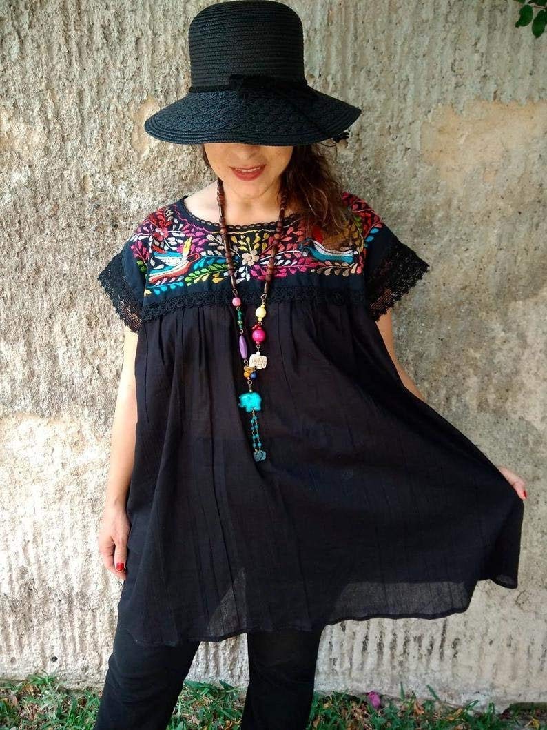 black mexican embroidered dress