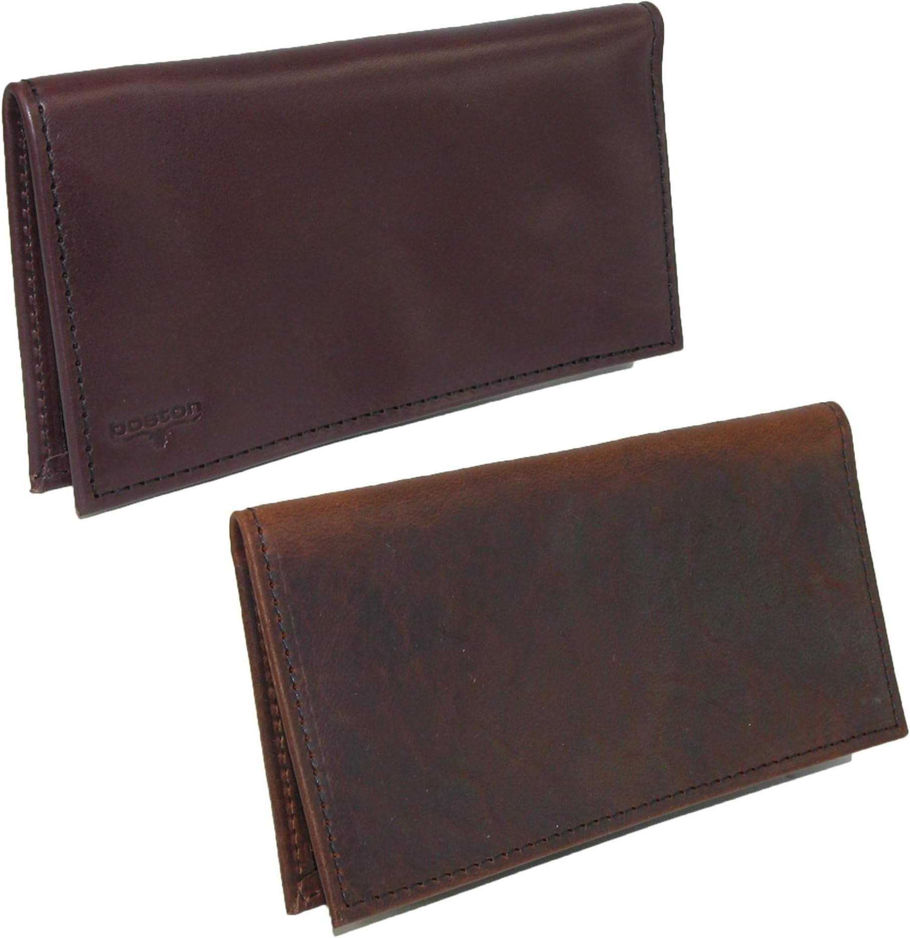 Boston Leather Smooth Leather & Bison Leather Checkbook Set (Pack of 2), Brown