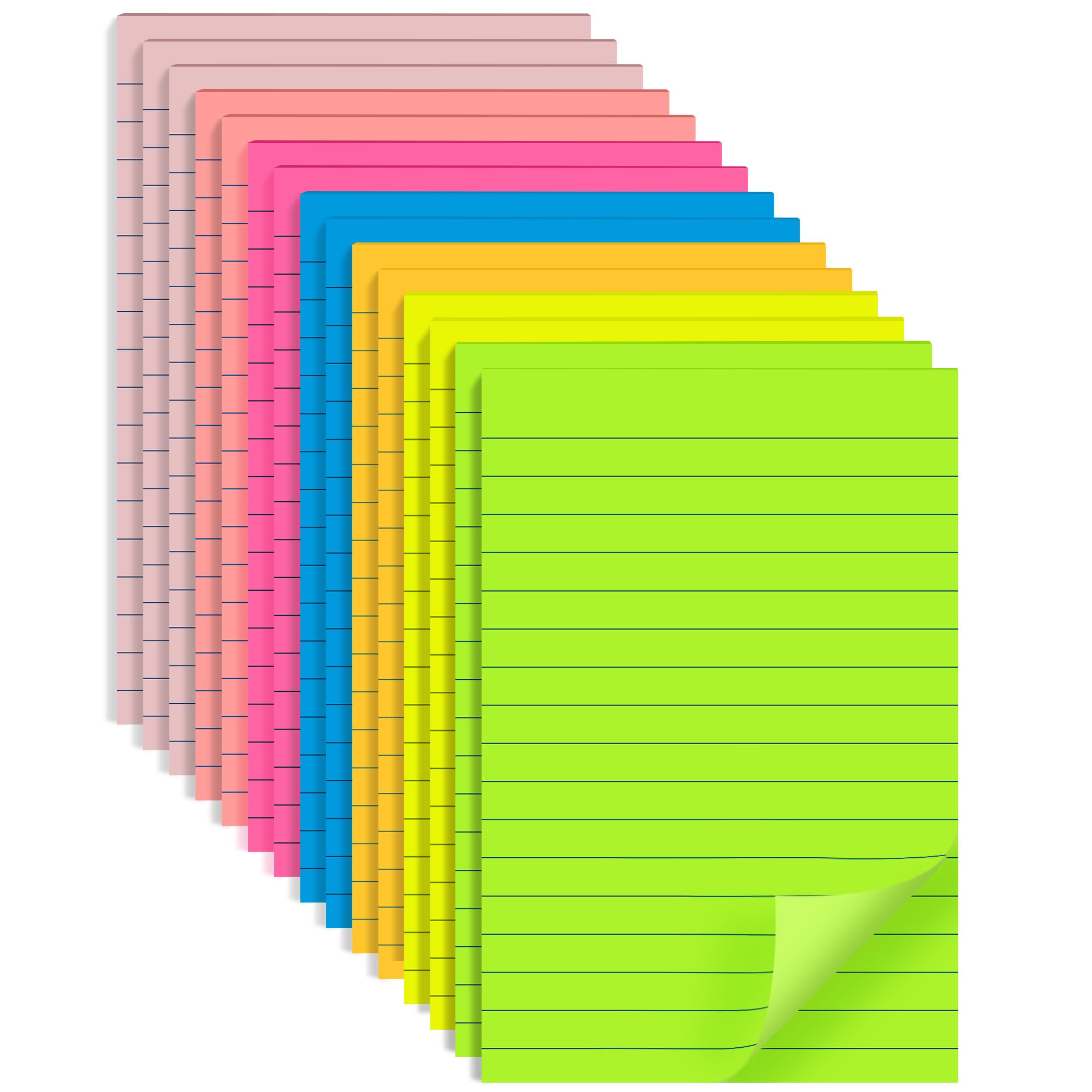 Photo 1 of (15 Pads) Lined Sticky Notes 4x6 in Post, 7 Bright Colors with Lines Self-Stick Note Pad it, Strong Adhesive, Big Rectangular Sticky Pads for Office, Home, School, Meeting