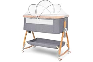 Komcot Baby Bassinet, Bedside Bassinet for Baby, 6 Height Adjustable Baby Bed, 3 in 1 Bassinet Bedside Sleeper with Wheels, Mosquito Net, Portable Bedside Crib for Infant/Baby/Newborn (Light Grey)