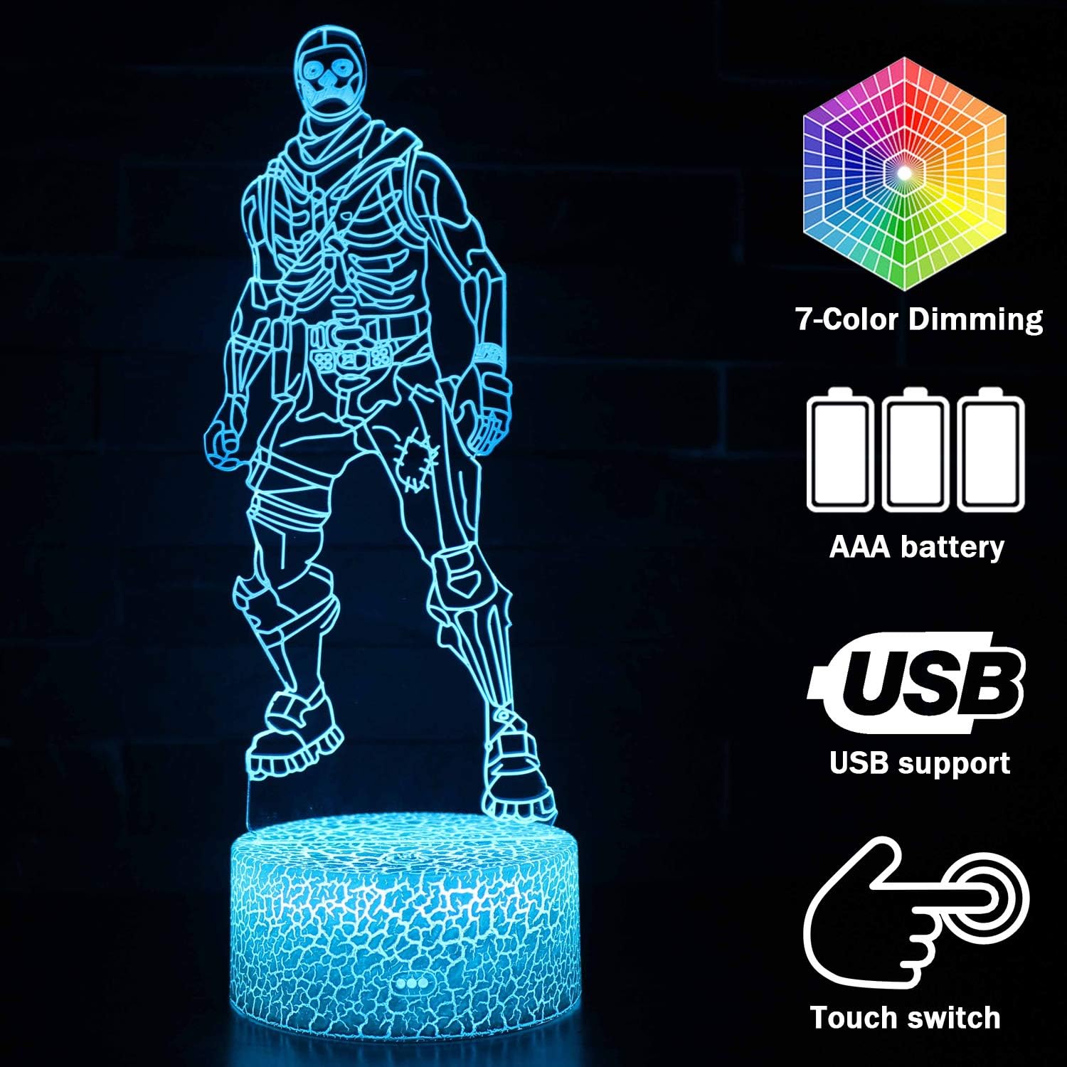 JOOFANDA Creative 3D Skull Trooper Lamp Table Light USB Cable Sensitive Touch Button Nightlight Desk 7 Colors (Crack Skull Trooper)