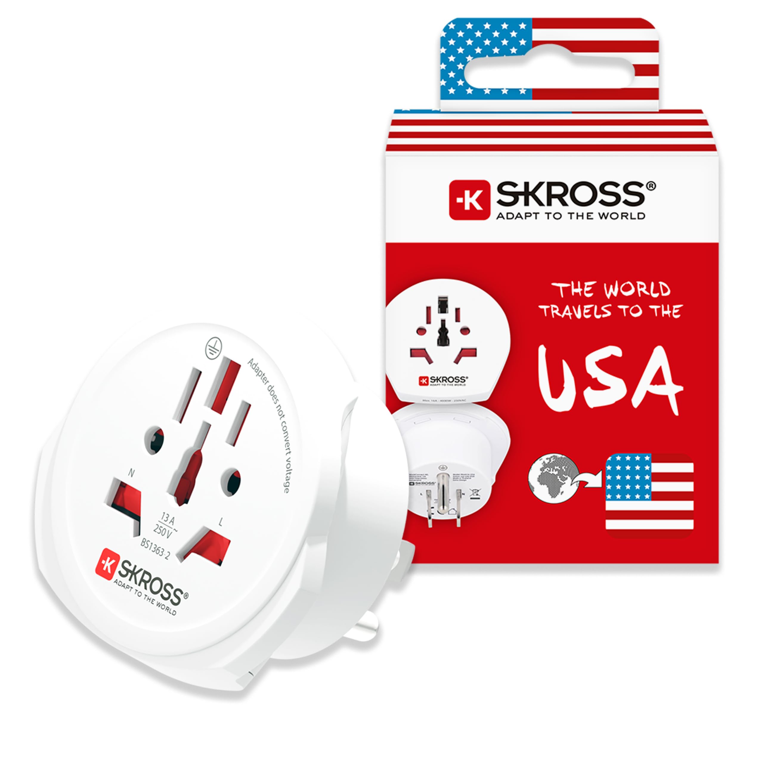 SKROSS World to USA Travel Adapter, International Plug Converter for Visitors to the United States, Compatible with Laptops, Phones, Hairdryers and More, Shock Protection — image 1