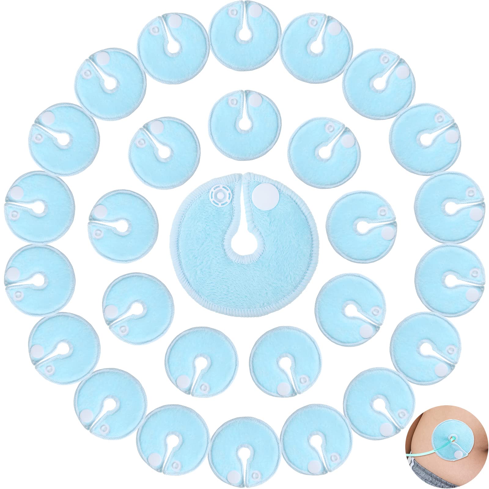 Photo 1 of Tondiamo 28 Packs Soft g Tube Pads Holder Abdominal Feeding g Tube Button Cotton Pads Covers for Nursing Care(Light Blue)