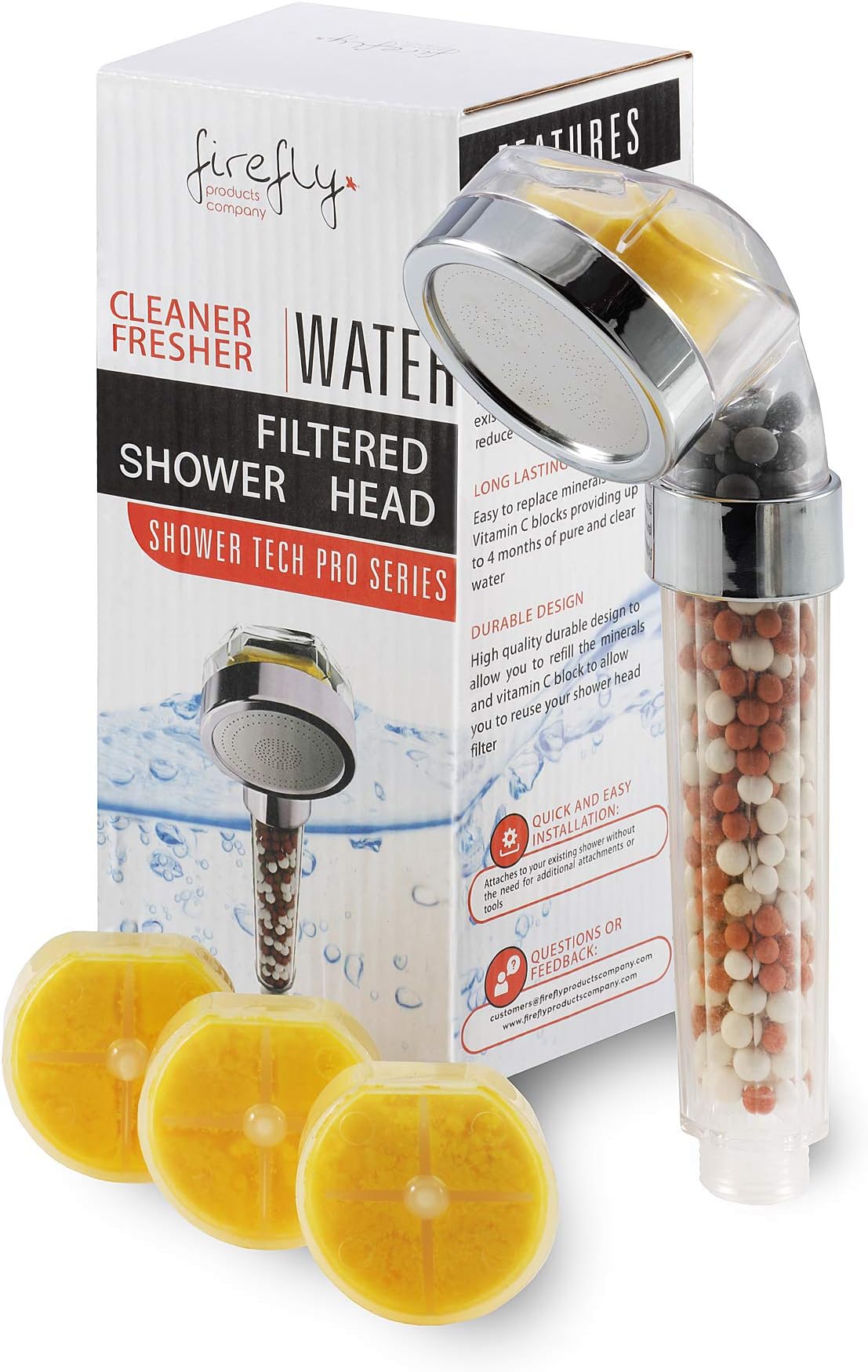 Shower Tech Pro Ionic Shower Head Filter | Stone Stream Water Saving Purifier, Vitamin C Block | Pressure Boosting, Handheld, Softener, Dry Skin Moisturiser | Bathroom Accessories, Zen Spa Experience