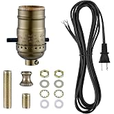 Lamp Rewire Kit,Lamp Socket Replacement Kit,Antique Brass Light Socket with Matching Electric Cord Set,DIY Lamp Making Kit Lamp Wiring Kit with All Essential Hardware (Bronze, 1)