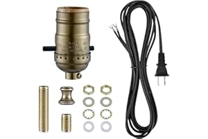 EMNOOTI Lamp Rewire Kit,Lamp Socket Replacement Kit,Antique Brass Light Socket with Matching Electric Cord Set,DIY Lamp Making Kit Lamp Wiring Kit with All Essential Hardware (Bronze, 1)