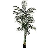 Nearly Natural 8FT Artificial Golden Cane Palm Tree, Fake Palm Tree with Two Realistic Trunks and Lifelike Palm Leaves, Faux Palm Plant for Indoor Home Décor with Black Nursery Planter