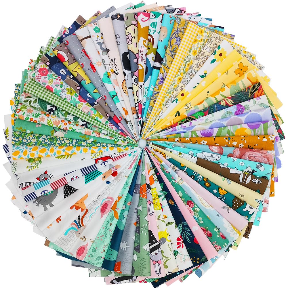 MIDUOLE Quilting Fabric, 56pcs 100% Cotton 9.8” x 9.8”(25cm x 25cm) Fat Quarters Fabric Bundles, Pre-Cut Squares Sheets for Patchwork Sewing Quilting Crafting, No Repeat Patterns.