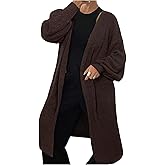 SweatyRocks Women's Open Front Long Duster Cardigan Sweater Cozy Lightweight Soft Knit Outerwear Coffee Brown Medium