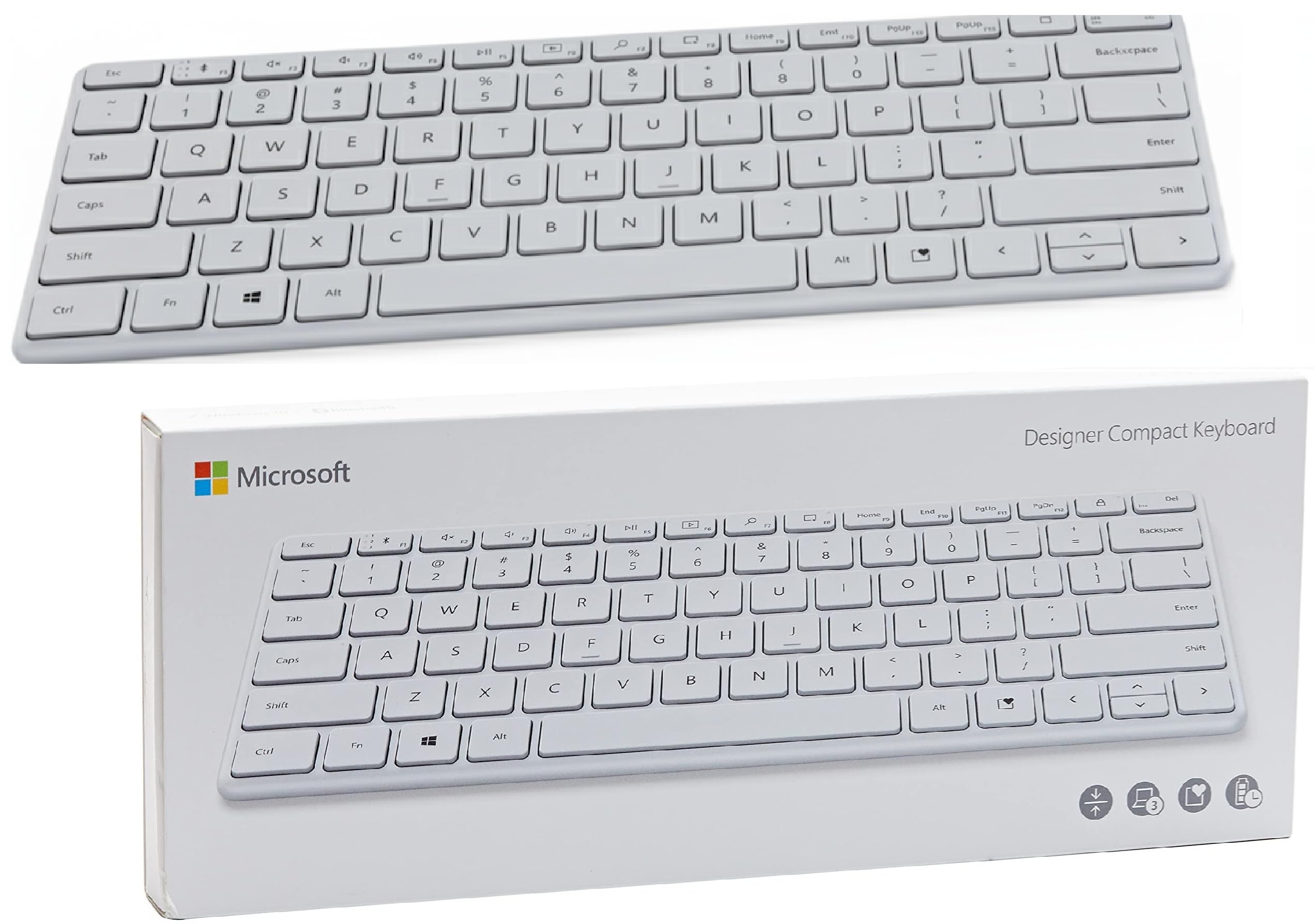 Microsoft Designer Compact Keyboard Ultra-Slim Portable Wireless Bluetooth Keyboard for PC, Mac, Laptop, Tablet and Mobile Devices, for Ergonomic Typing - White