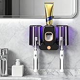 Rechargeable Toothbrush Holder,Wall Mounted Automatic Toothbrush Cleaning Tool with Toothpaste Dispenser & 2 Cups, No Drilling Bathroom Organizer for Family (Black)