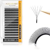 NAGARAKU 6D W Premade Fans Lash Extensions 0.07 D Mix 8-15mm Matte Black | Handwoven 6D W-Shaped Clover, Soft Light PBT, Natural Fluffy Russian Volume, Quick Fanning For Salons Use