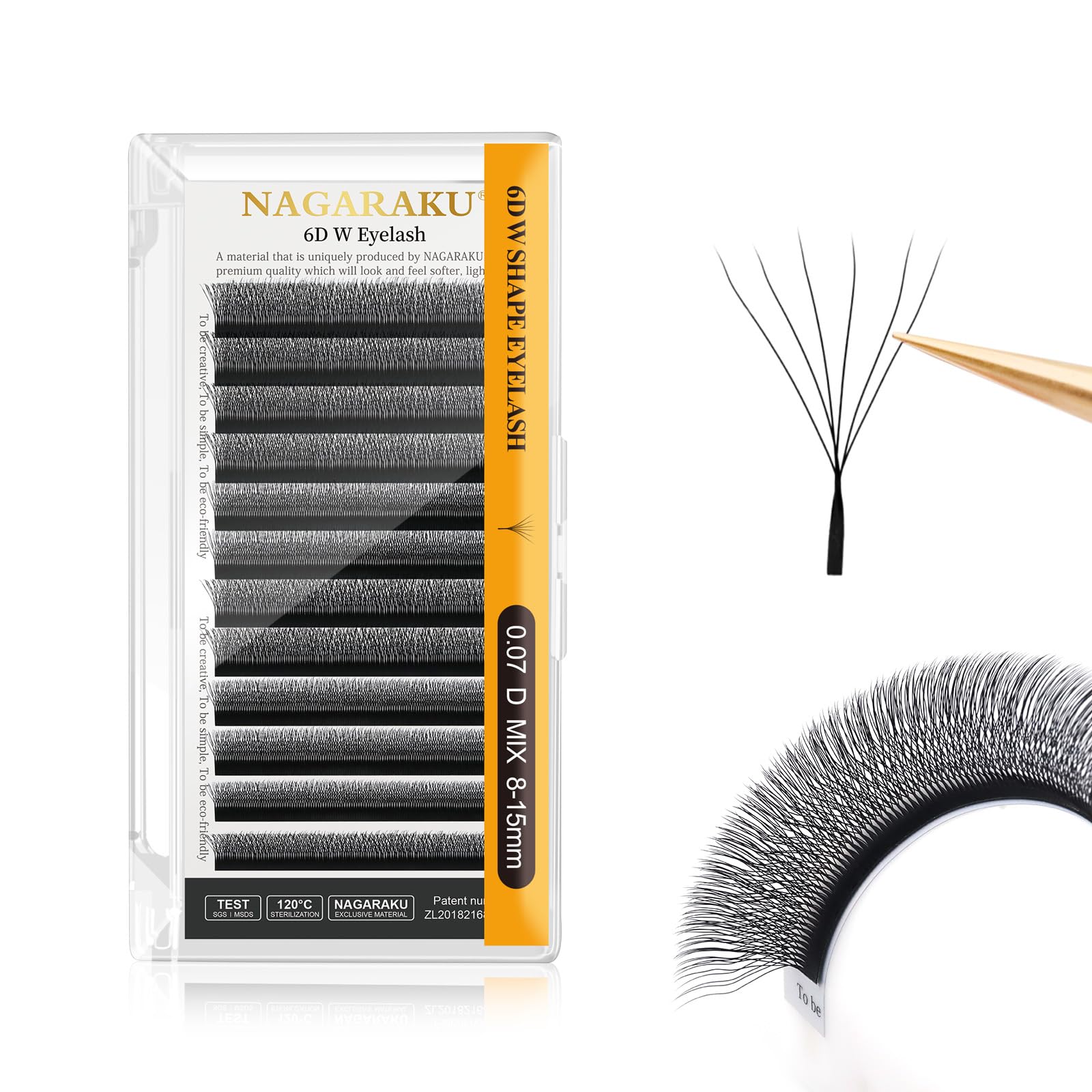 NAGARAKU 6D Lashes, W Shape Eyelash Extensions 0.07mm D Curl 8-12mm Mix Volume Lashes Hand Woven Long Stem Matte Black Premade Fans 6 Tips False Eyelash — image 1