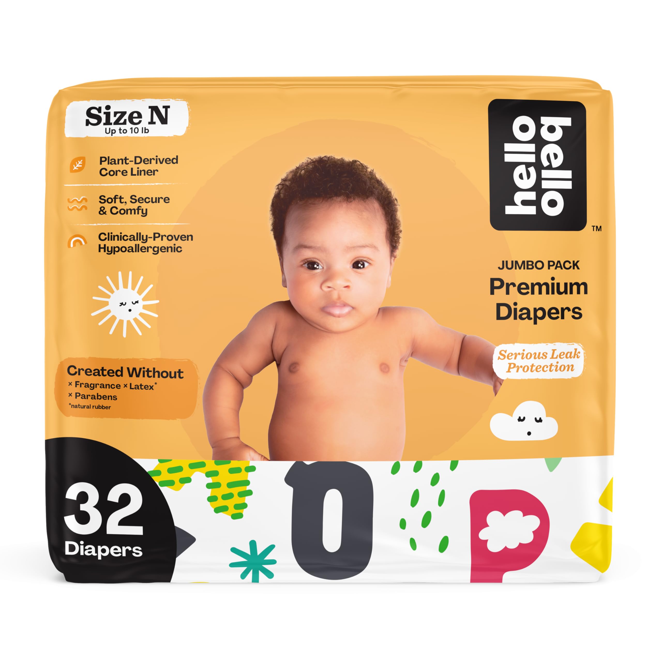 Photo 1 of Hello Bello Premium Baby Diapers Size Newborn, 32 Count of Disposable, Extra-Absorbent, Hypoallergenic Baby Diapers with Snug and Comfort Fit, Alphabet Soup