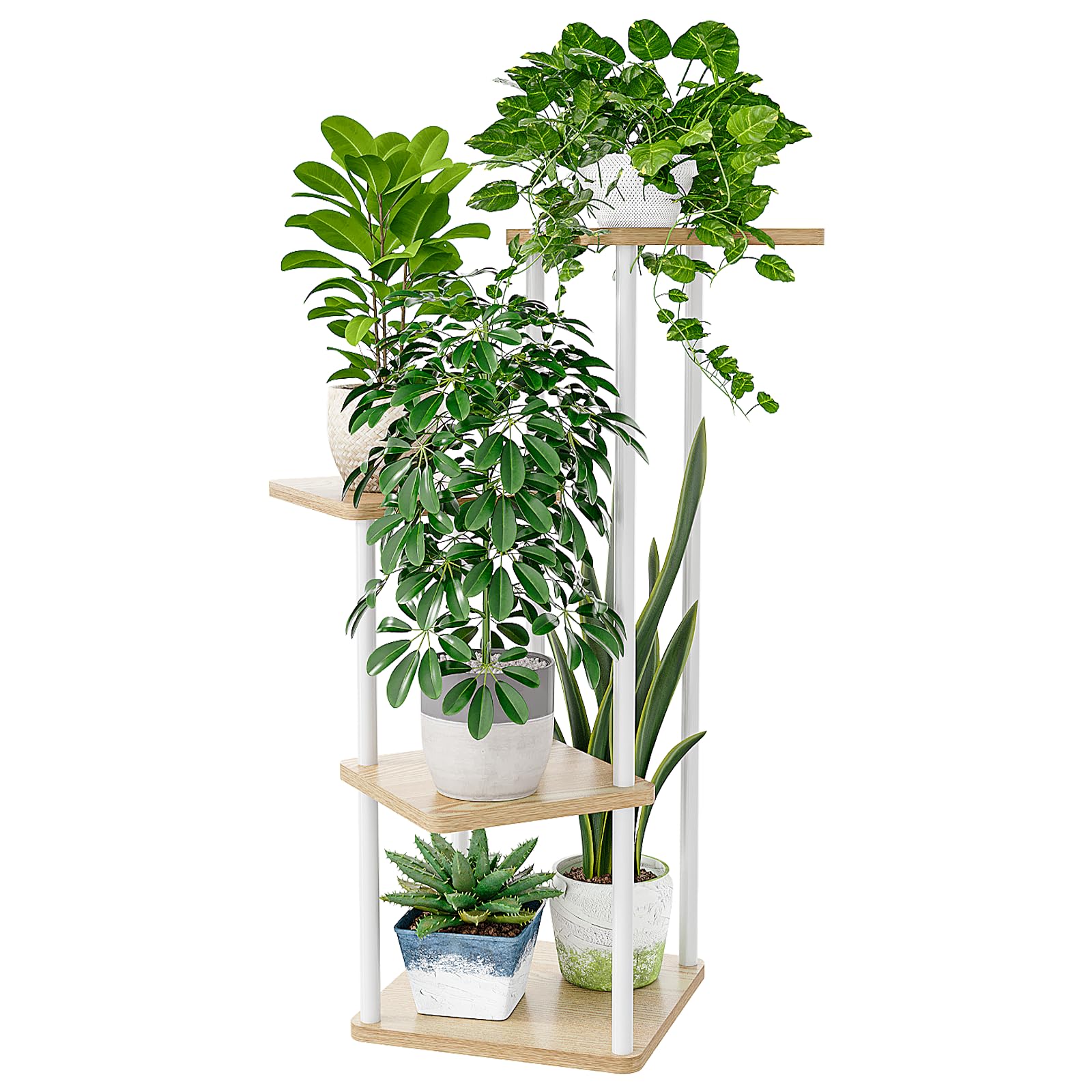 Bamworld Small Plant Stand Indoor, 4 Tier Metal Plant Shelf for Multiple Plants, Corner Flower Stand for Patio Garden Balcony Living Room Bedroom(White)