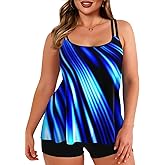 Haloumoning Plus Size Swimsuit for Women with Swim Shorts Two Piece Bathing Suits Tankini Tie Dye Print Tank Tops Swimwear