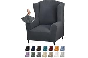 YEMYHOM 1 Piece Stretch Wingback Chair Slipcover Latest Jacquard Design Wing Chair Cover Non Slip Furniture Protector with Foam Rods for Living Room (Wing Chair, Dark Gray)