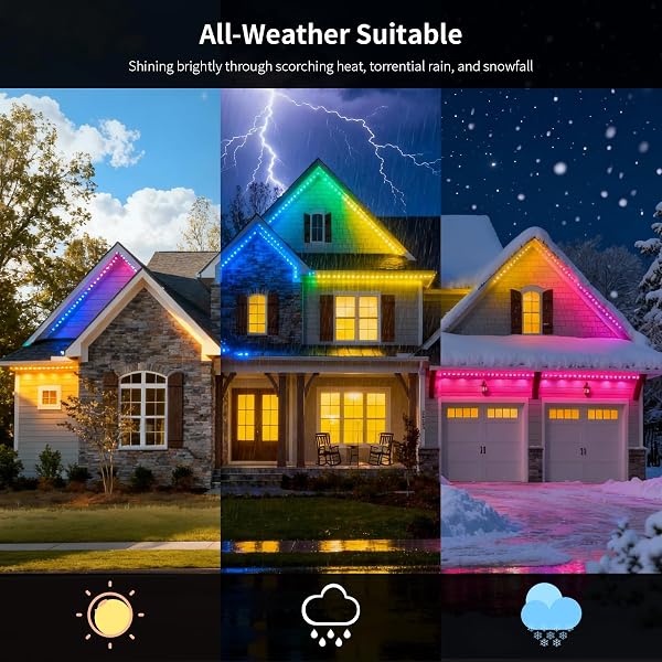 IHOMEY 150FT PERMANENT OUTDOOR EAVES LIGHT WITH 90 LED, WATERPROOF SMART RGB LIGHT WITH APP/REMOTE CONTROL, FOR CHRISTMAS, HALLOWEEN