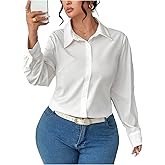 winkbay Women's Plus Size Button Down Shirts Fall Long Sleeve Collared Blouses Business Casual Tops