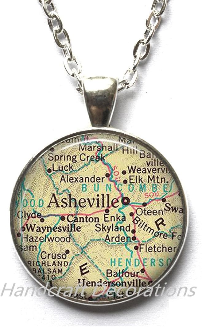 Charming Necklace, Asheville, North Carolina map Necklace