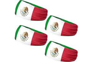 LAIAMER 4 Pcs Mexico Bandana Mexican Flag Headbands, Mexico Hair Accessories for Men Women, Mexico Headbands Sports Sweatbands Headband for Basketball Yoga Workout Running Fitness